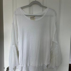 Free People Long Sleeve Shirt with Mesh/Net Sleeves in White